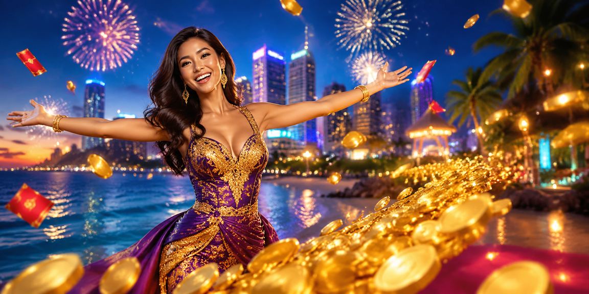 Amplop merah hadiah bonus di festival malam dengan dekorasi warna-warni
