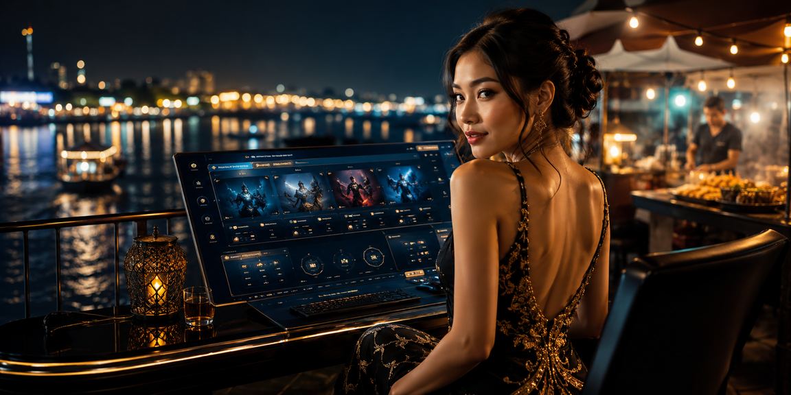 Pemain eSports bertaruh di tepi pantai Vietnam dengan perangkat mobile di tangan