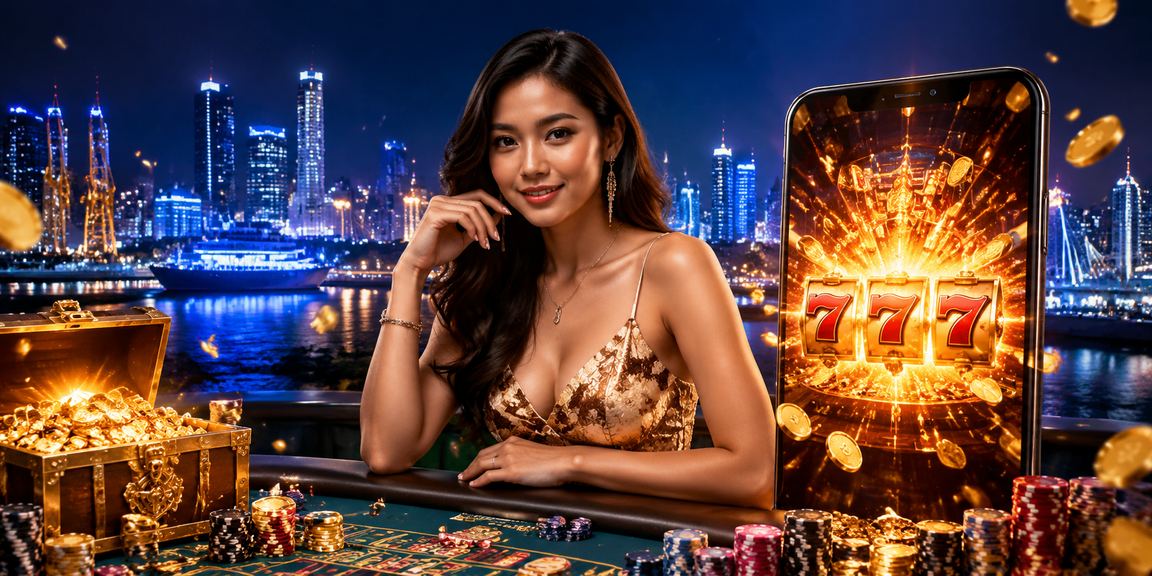 Festival permainan slot dengan suasana malam yang penuh warna dan cahaya